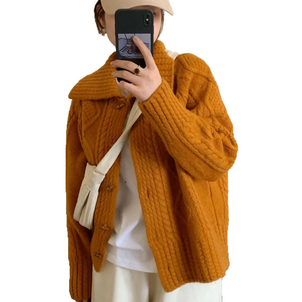 خريف شتاء جديد وصول الكورية نمط مفتوح سترة معطف فوقي لينة مريحة محبوك سترة مع تويست نمط كسول حلاوة #5