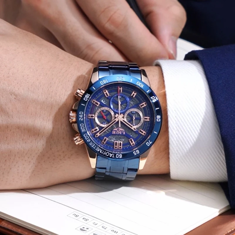 

LIGE мужские модные часы лучший бренд деловые роскошные часы мужские 30 м водонепроницаемые кварцевые наручные часы с календарем из нержавеющей стали Reloj