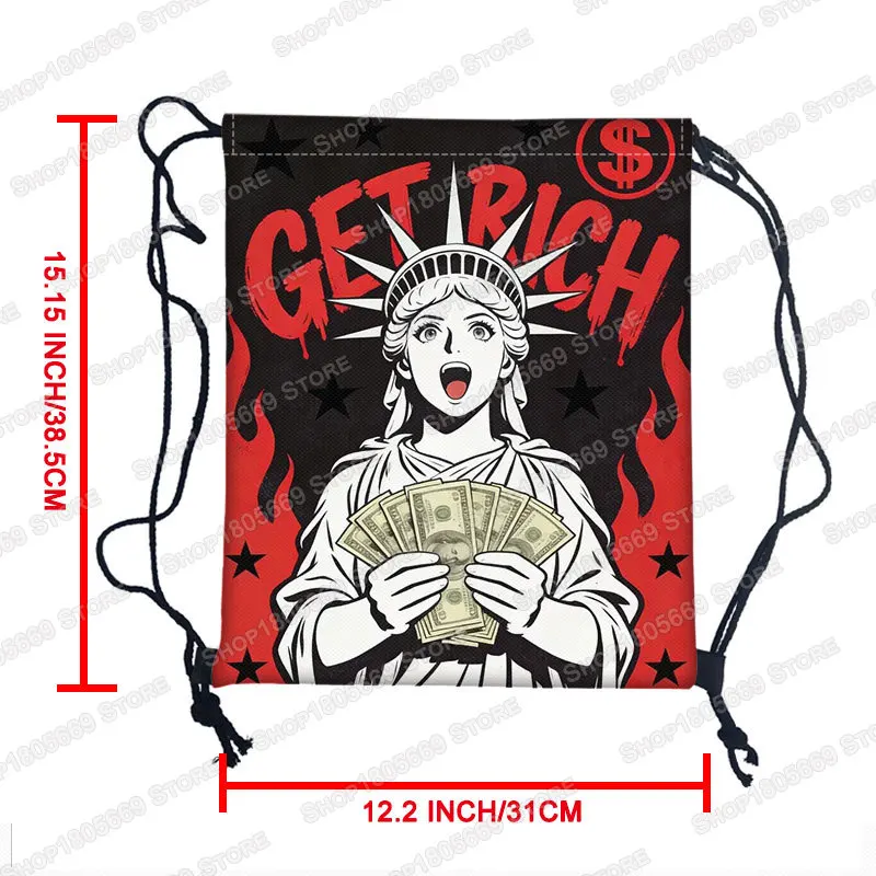 New York Skull Liberty Drawstring Backpack Gothic Punk Drawstring Bag Gym Sackpack Portable Sports Travel Storage Bags