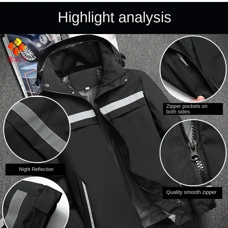 New Men\'s Jacket Patchwork Fashion Reflective Striped Hooded Coat Outdoor Male Clothing Sports Zipper