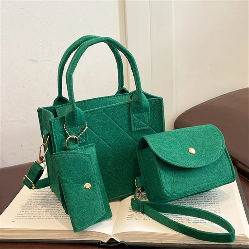 3 Stück/Set geprägte Damenhandtasche, stilvolle Umhängetasche, Clutch und Geldbörse, einfarbige quadratische Umhängetasche, Stoff für den täglichen Gebrauch – Detail 12
