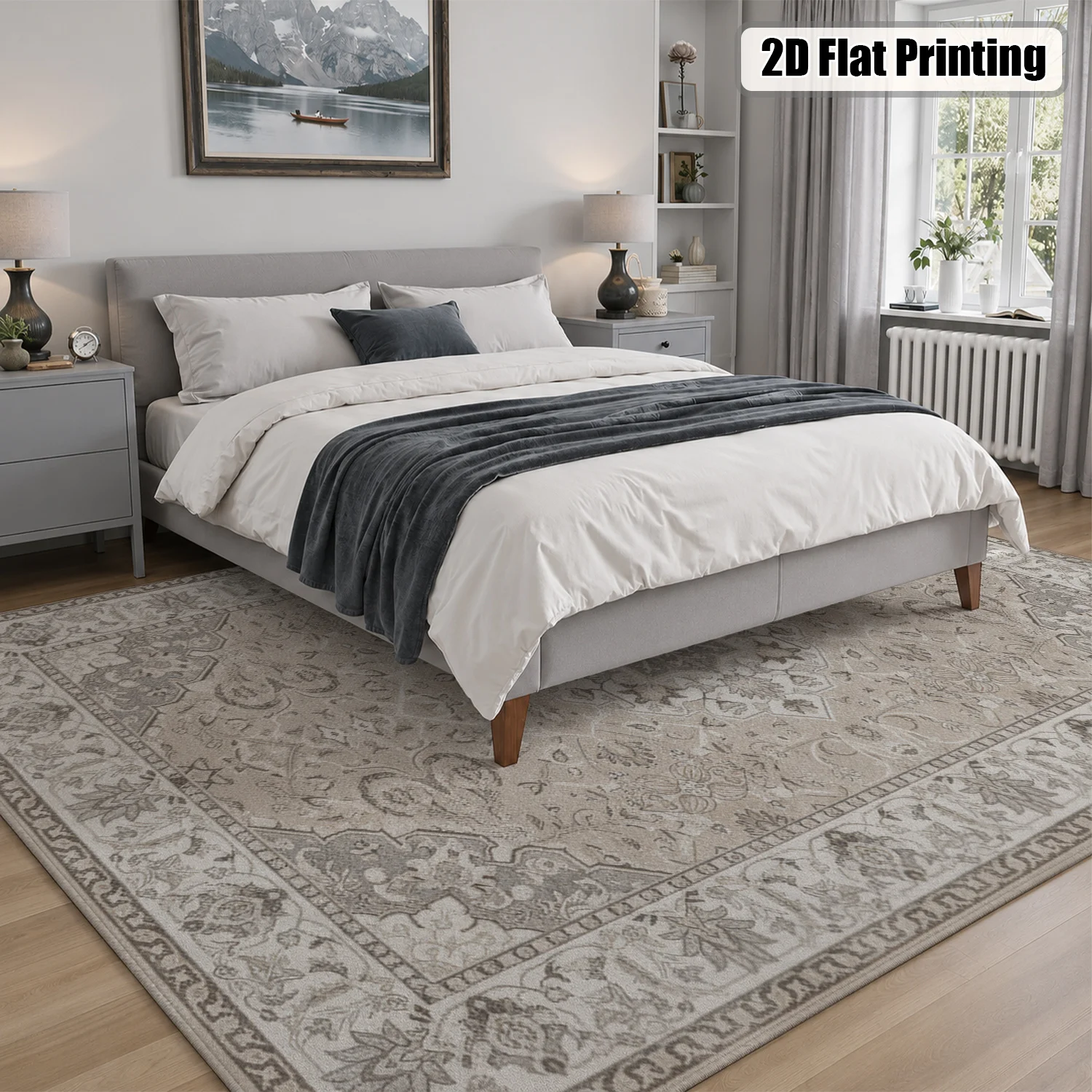 Large Indoor Area Rug, Soft Velvet Low Pile, Non-slip Dotted Backing, Machine Washable Vintage Persian Medallion Rug in Neutral Gray Beige for Living Room, Bedroom Home Decor - view 6