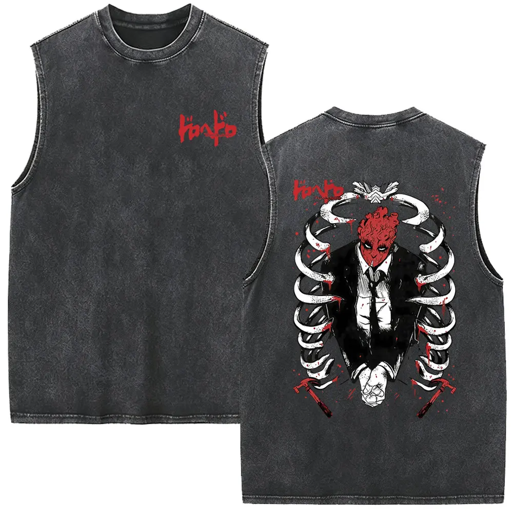 Anime Dorohedoro Nikaido Washed Vest T-shirt Kaiman Gothic Horror Sleeveless Tank Tops Men Women Casual Manga Oversized T Shirt