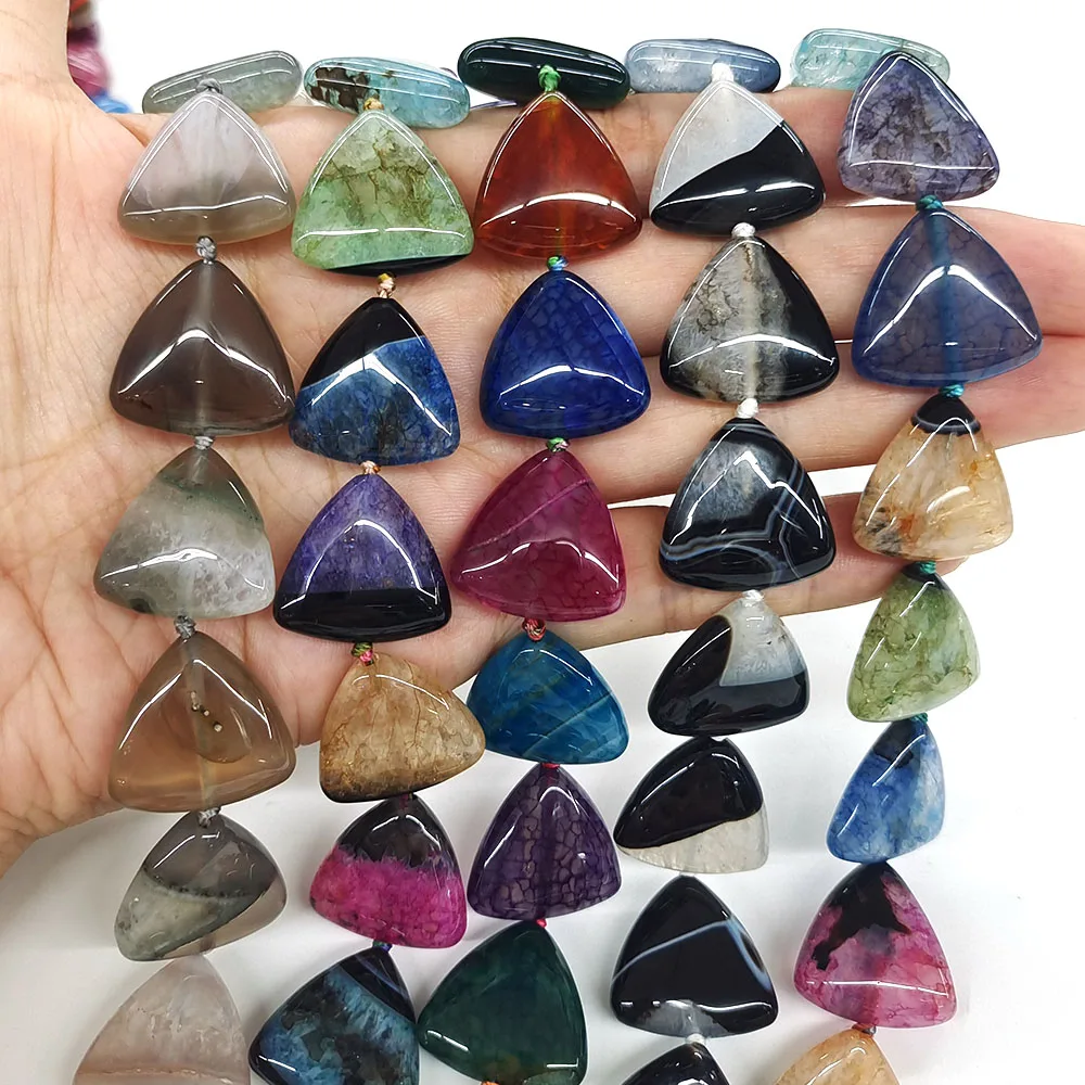 20mm Triangle Shape Natural Gem Uruguayan Agates Crystal Quartz With Hole Stones For DIY Jewelry Making Accessories 20pcs/Strand