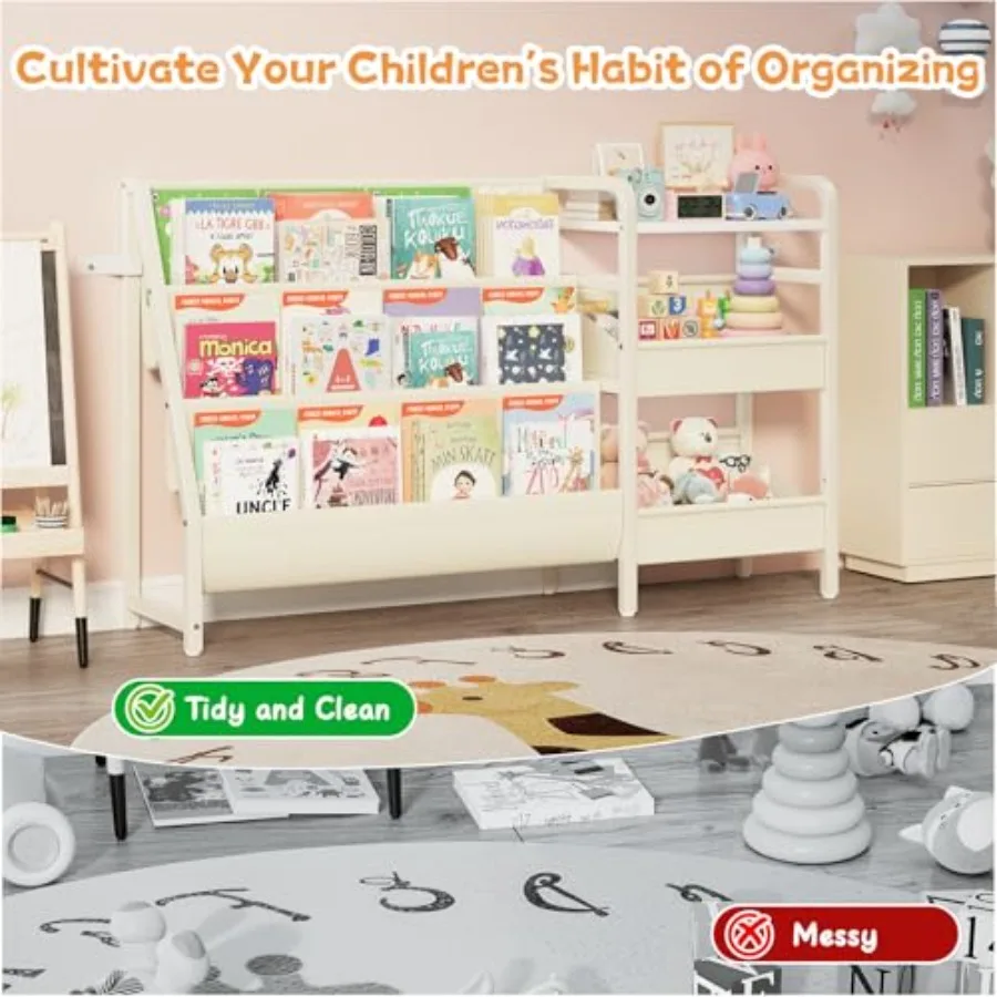 B4 Bookshelf and Toy Storage Book Shelf for Rooms Toddler Bookshelf for 3Tier Sling Baby Bookshelves Montessori Baby Bookcase f