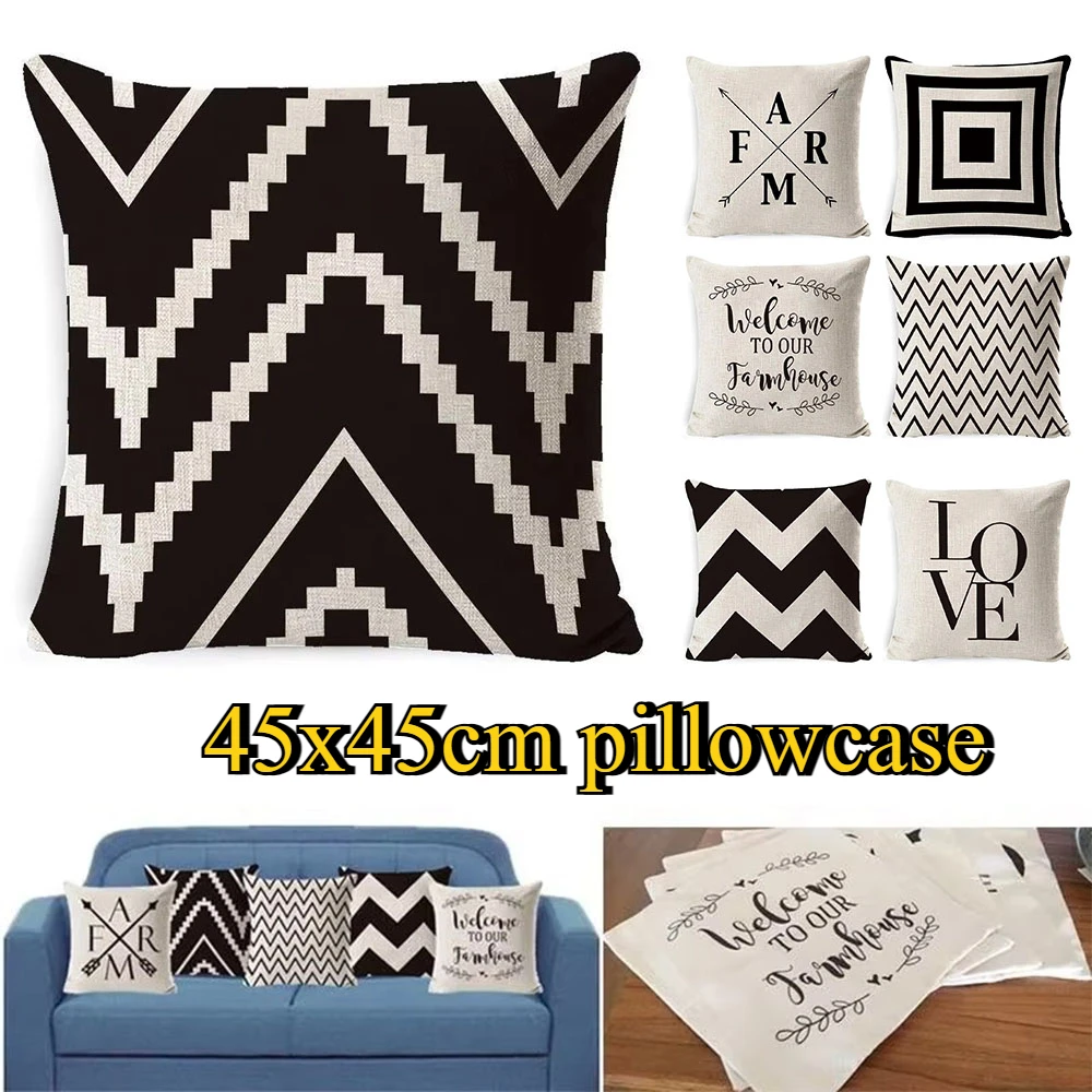 1PC Black and White Geometric Simple Linen High-end Pillow Cover Soft and Comfortable Pillowcase Home Decoration Pillow Cover