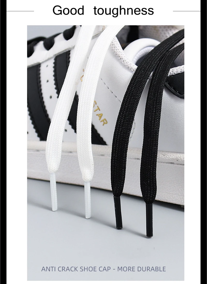 Klassische schwarz/weiße Schnürsenkel, flache, doppellagige Spitze, präzise gewebt, verschleißfest, korrosionsbeständig, Polyester-Schnürsenkel für alle Schuhe – Detail 5