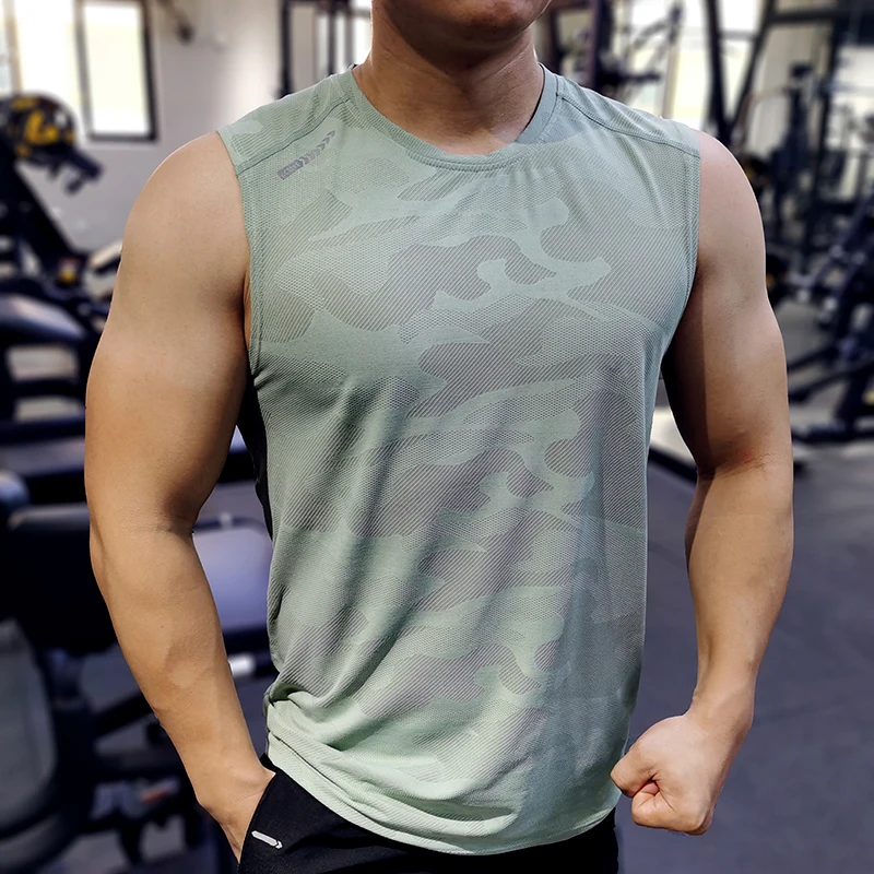 

Men's Summer Sleeveless Shirts Camouflage Tank Tops Quick-drying Fitness Training Vests O Neck Loosed Vest Muscle Gym Sportwear