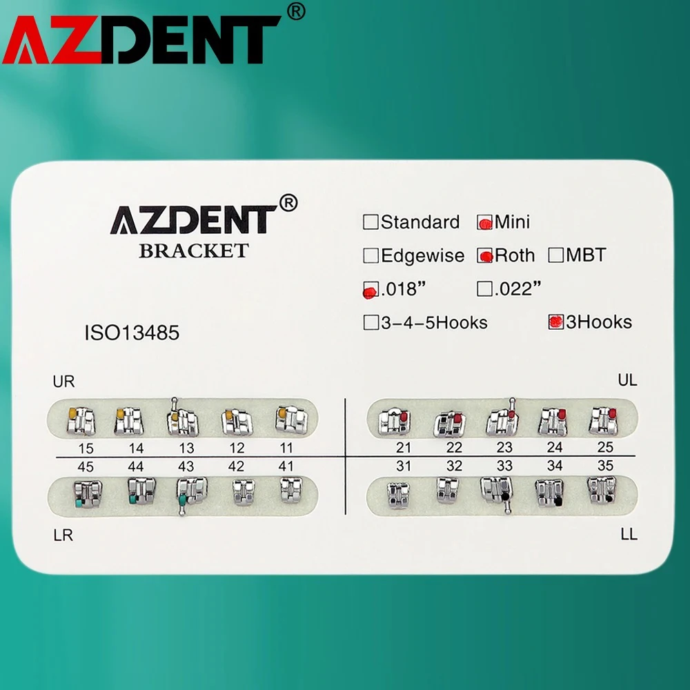 1pack AZDENT Dental Orthodontic Brackets  Mini / Standard Roth / MBT / Edgewise 022/018 Slot Hook 3/345