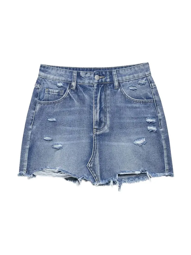 

женские дыра разрыв дизайн джинсовая короткая юбка новый Y2K британский стиль высокая талия половина тела юбка мода женская мини юбка