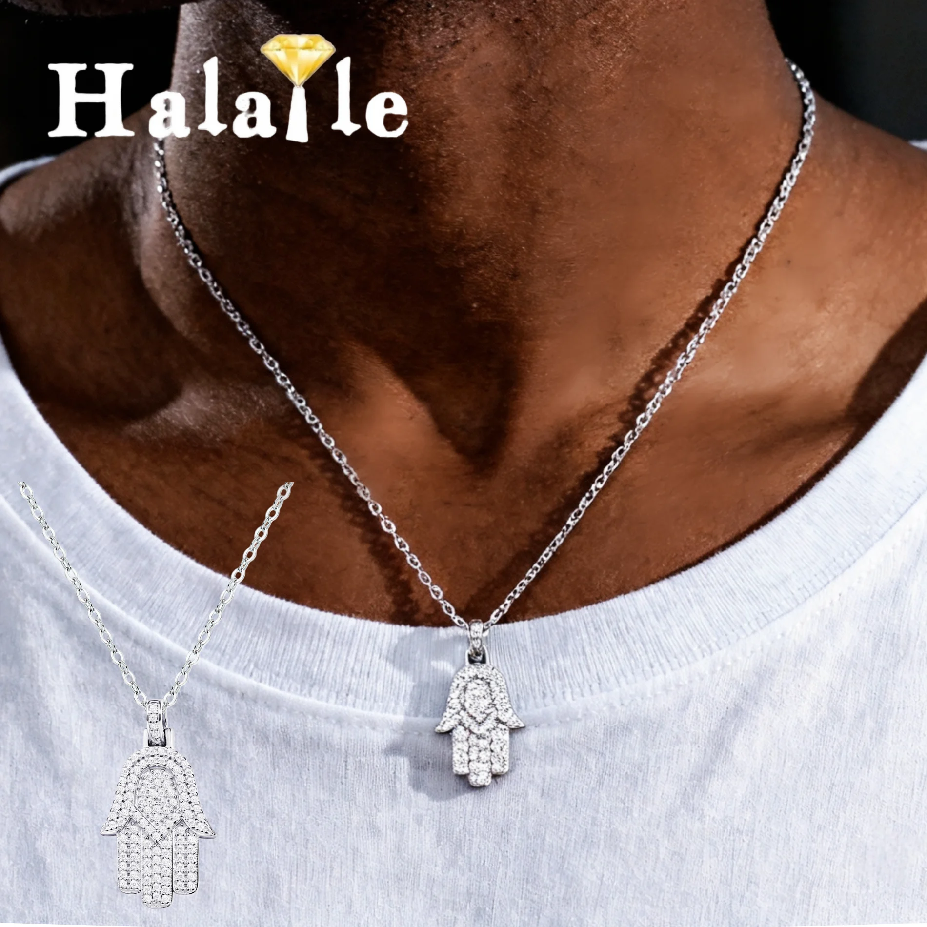 

Halaile 0,9 мм * 123 муассанит кулон ожерелье S925 серебро для мужчин женщин хип-хоп модные пальмы сверкающие вечерние подарок на годовщину