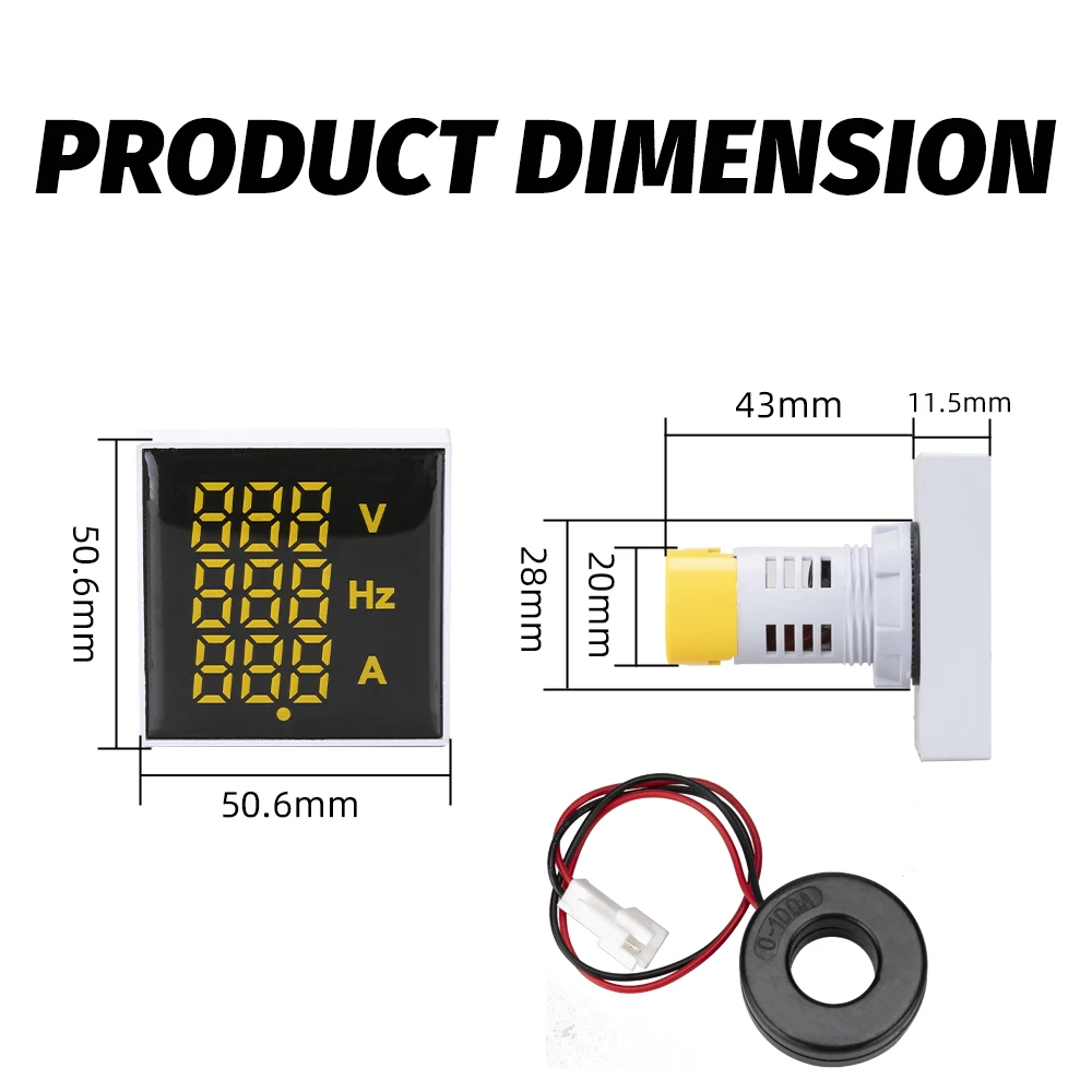 3in1 New Square Large Size Voltmeter LED Screen Display 60-500V AC Current Indicator Digital Voltage Multi Color Option