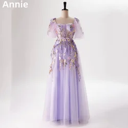 Annie Sweet Purple Prom Dresses 3D Embroidery Flowers Dress 2024 Vestidos De Fiesta A-shaped Corset Graduation Party Dresses