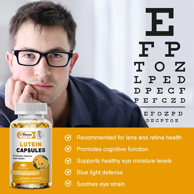 Alliwise 40mg Lutein Zeaxanthin Capsules Stress Relief Blue Light Protection Eye Strain Dry Eyes Relieve Stress Health Vision