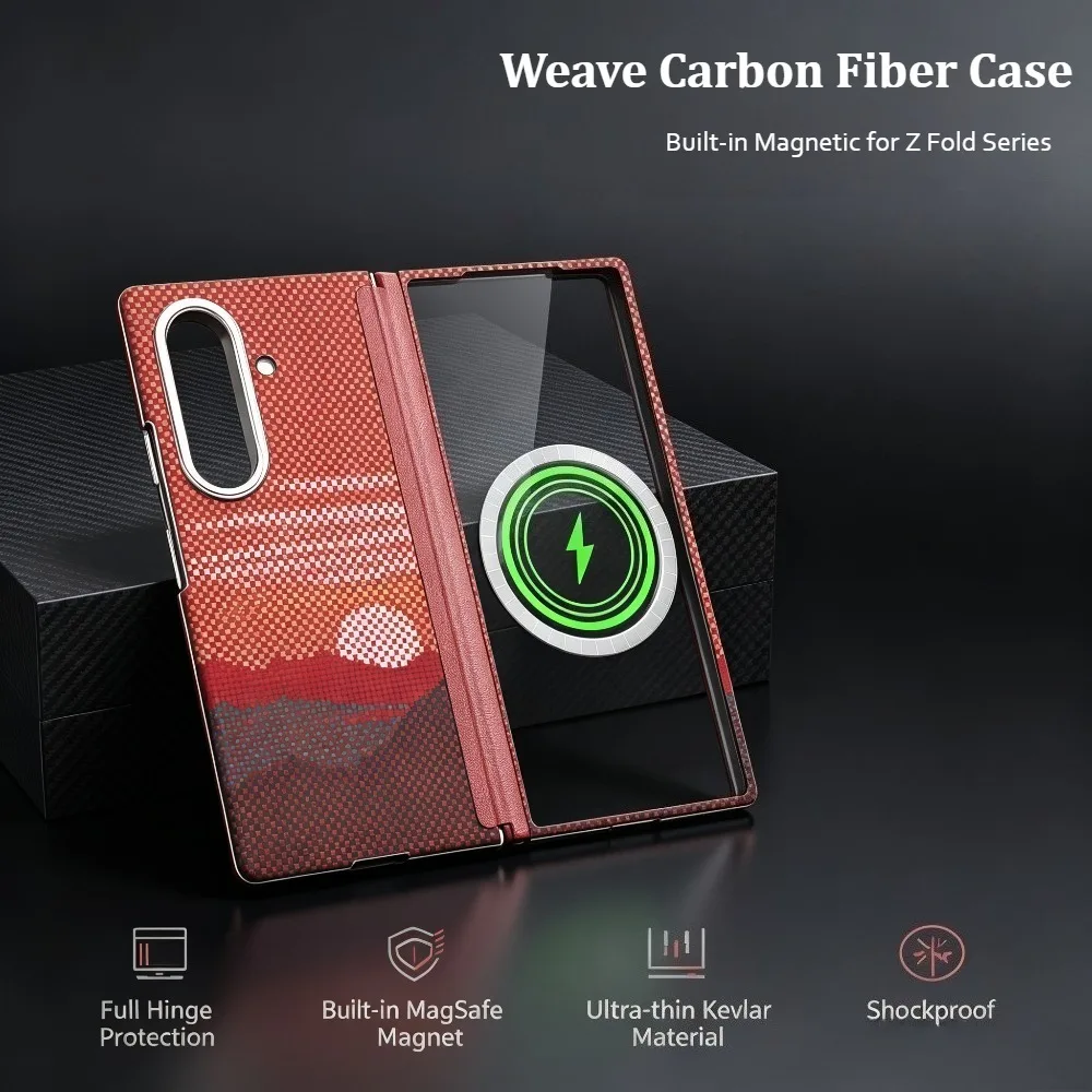 Étui de téléphone fin en fibre de carbone tissée en aramide véritable pour Samsung Z Fold8 Ultra7, avec anneau magnétique intégré dissimulé, protection intégrée