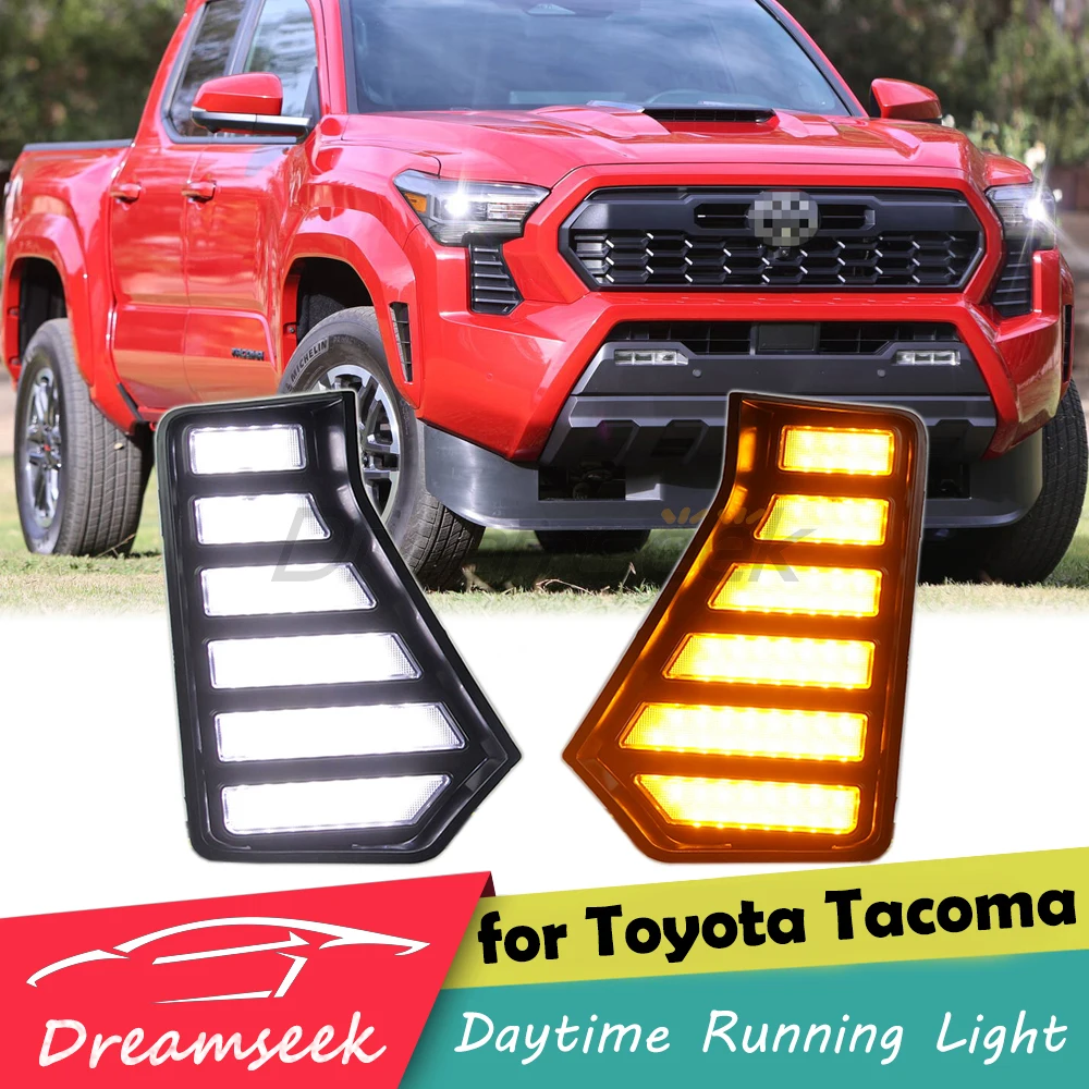 LED DRL for Toyota Tacoma 2024+ Daytime Running Light with Dynamic Sequential Turn Signal Fog Lamp Front Driving White Headlight