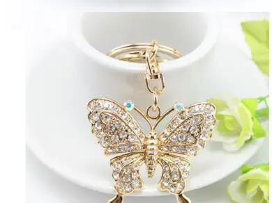 

50pcs/lot fashionkorean style woman butterfly Rhinestone keychain trendy lovely animal key ring bag pendant