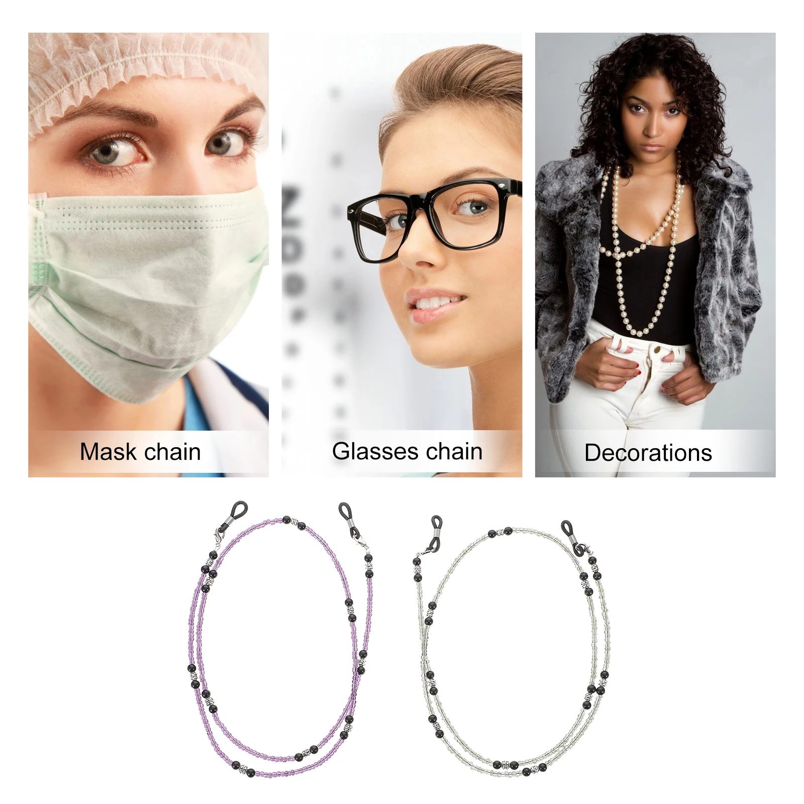 

2pcs Glasses Chain Women Beads Fashion Beaded Strap Durable Acrylic Eyeglass Holder For Sports Banquet Perfect Gift Friends