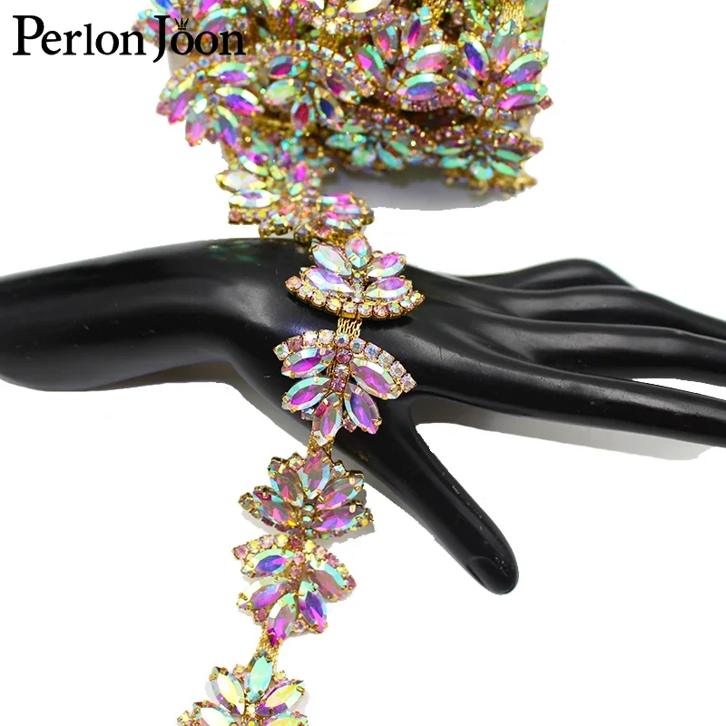 butterfly flower Bow AB Glass Gold Silver Rhinestone Trim AB Crystal Chain DIY Shoes Bag Decoration Accessories ML161