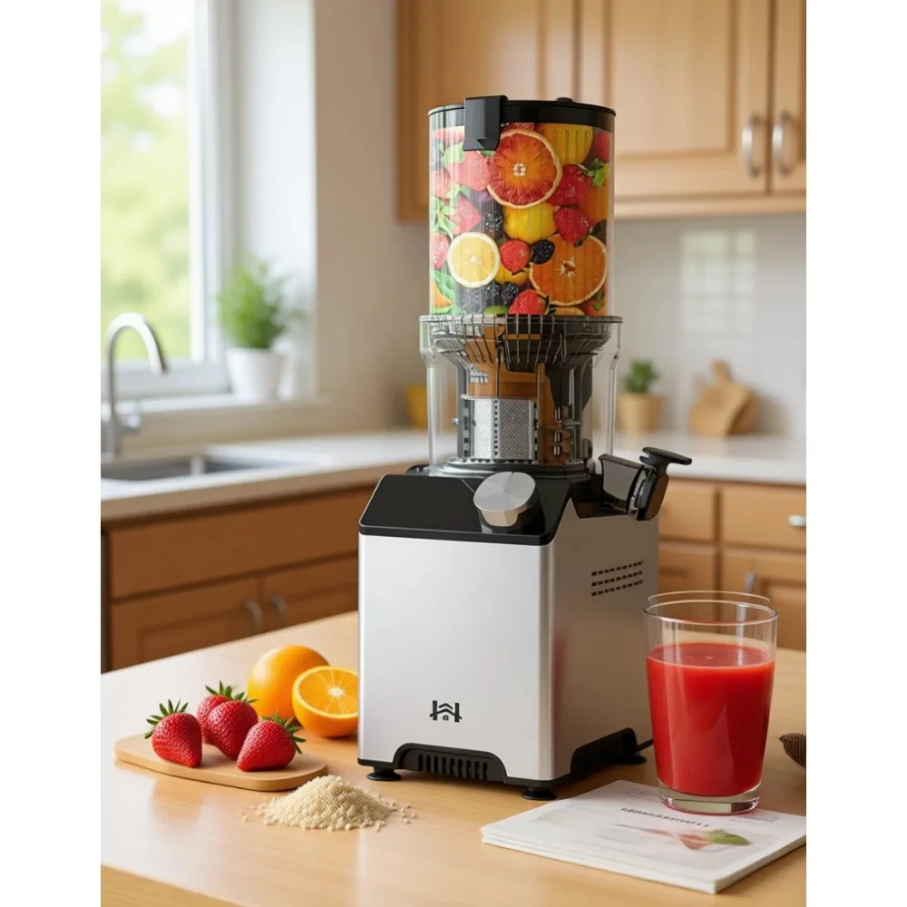 

Широкогорлая соковыжималка с медленным отжимом из нержавеющей стали, высокая производительность, легкая очистка, серая