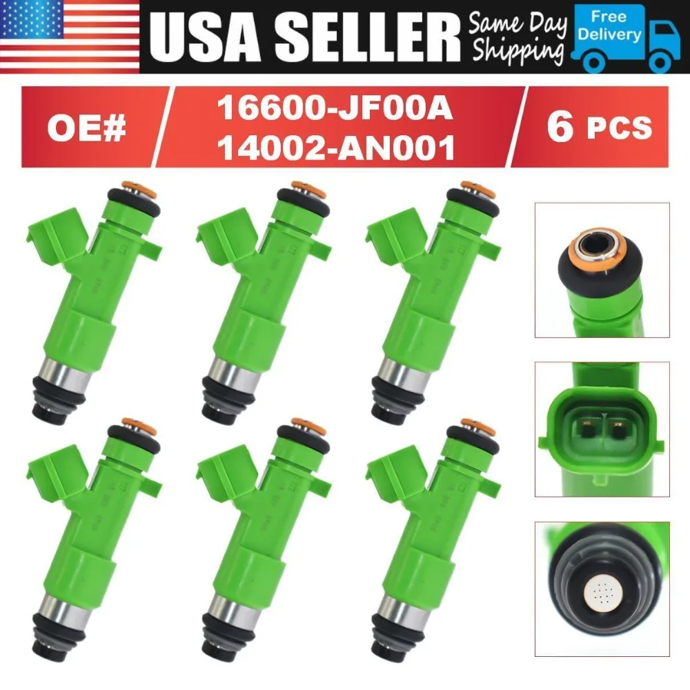 Set 6 Fuel Injectors 16600JA00A For 2009-2014 Nissan Murano 3.5L 16600-JA00A