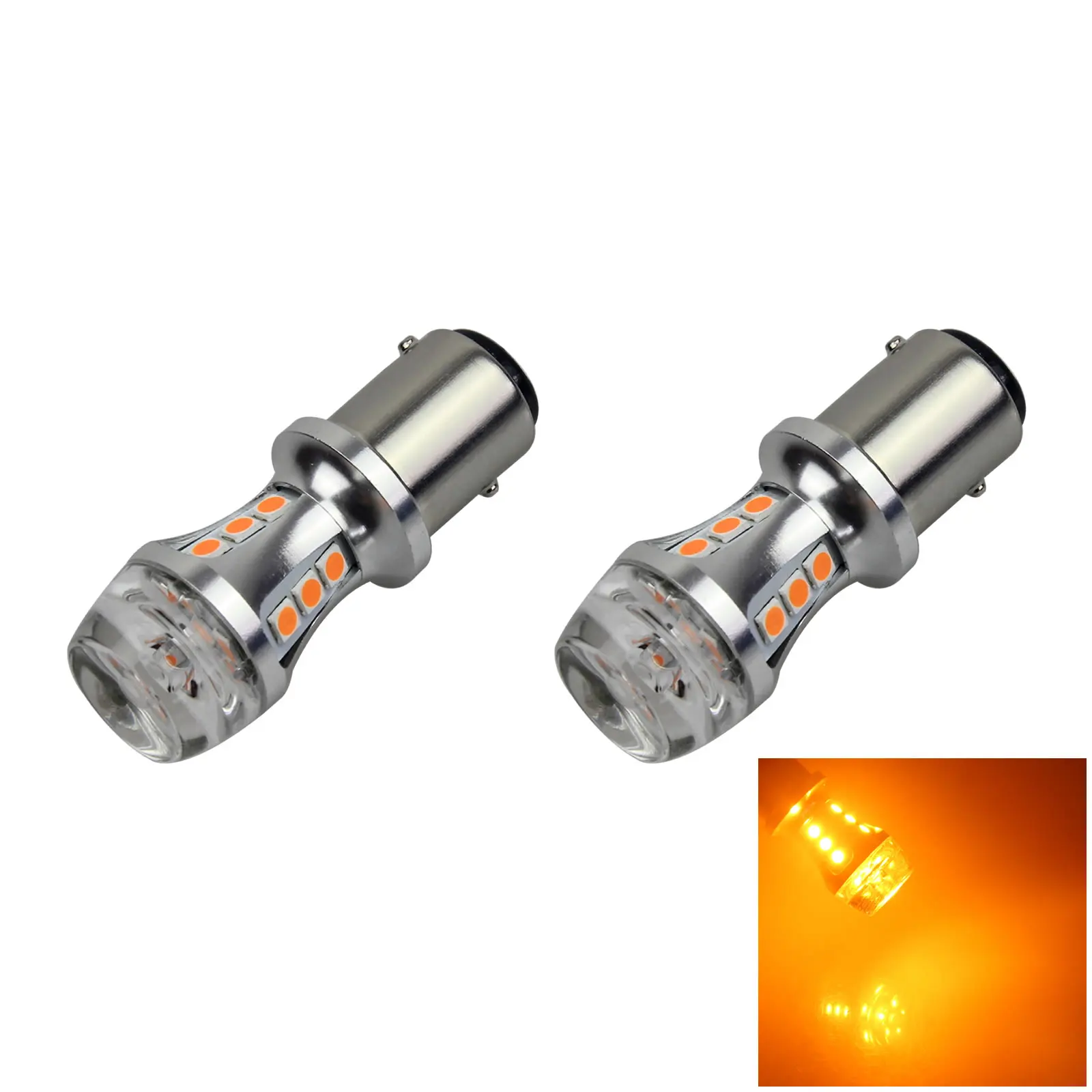 2x Yellow AUTO 1157 Brake Lamp Indicator Light 12V-24V No Polar 18 3030 LED 1130 BAY15D Z2725