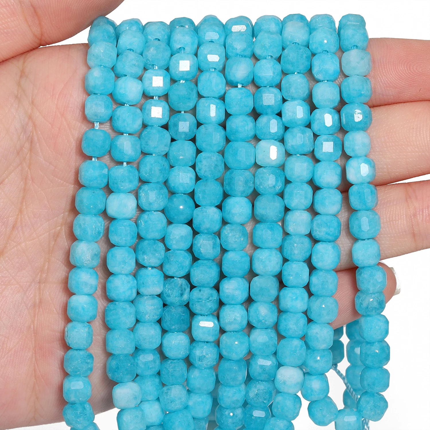 5/7mm AAA Faceted Cube Natural Stone Blue Amazonite Beads Square Spacer Beads For Jewelry Making DIY Charms Bracelet Accessories