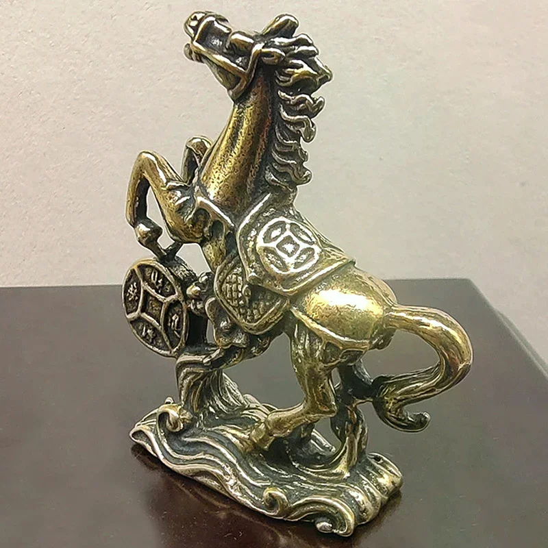 Brass Horse Step On Coins Lucky Statue Feng Shui Desk Miniatures Crafts Collections Figurines