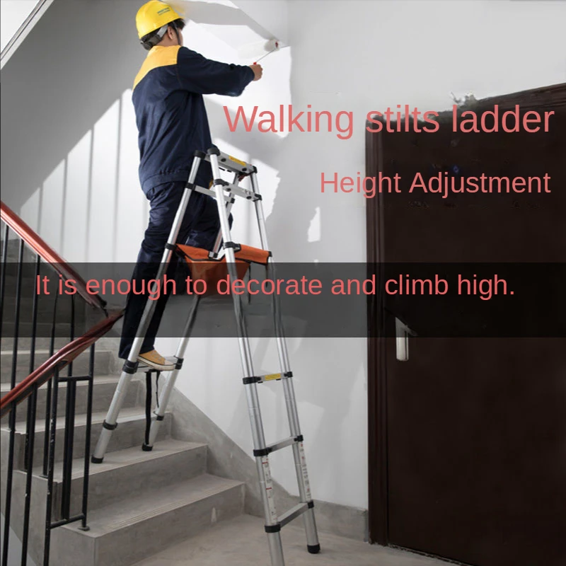 Herringbone Stainless Steel Ladder A-type Telescopic Ladders 5-Step Folding Ladder Non-slip Extension Step Ladders Thicken Stair