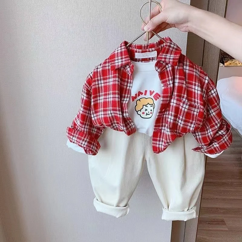 Children's Clothing Children's Shirts Boys and Girl Long Sleeved Shirts Baby plaid Tops New Korean Version Of Spring Clothing