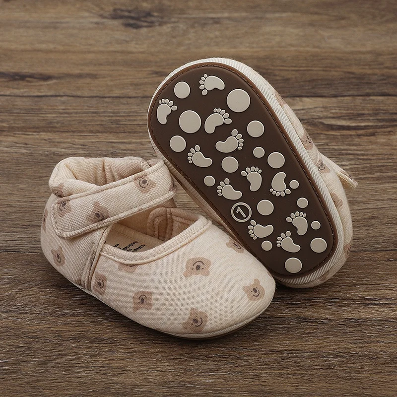 Snug Steps: Adorable Spring Cartoon Bear Print Baby Shoes - Soft, Non-Slip & Comfortable for Baby Boys & Girls 0-18 Months