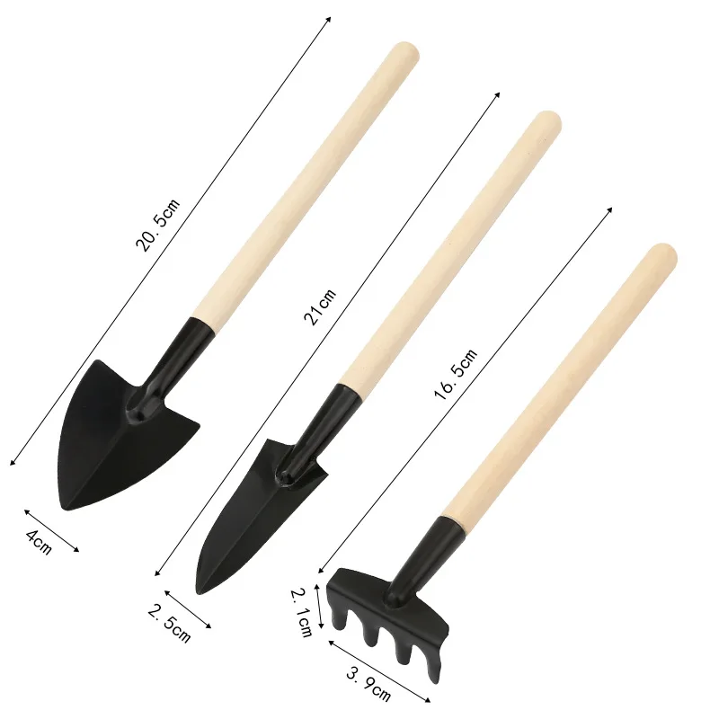 3Pcs/Set Wooden Handle Iron Garden Shovel Mini Gardening Potting Tools Multifunctional Household Plant Bonsai Tools