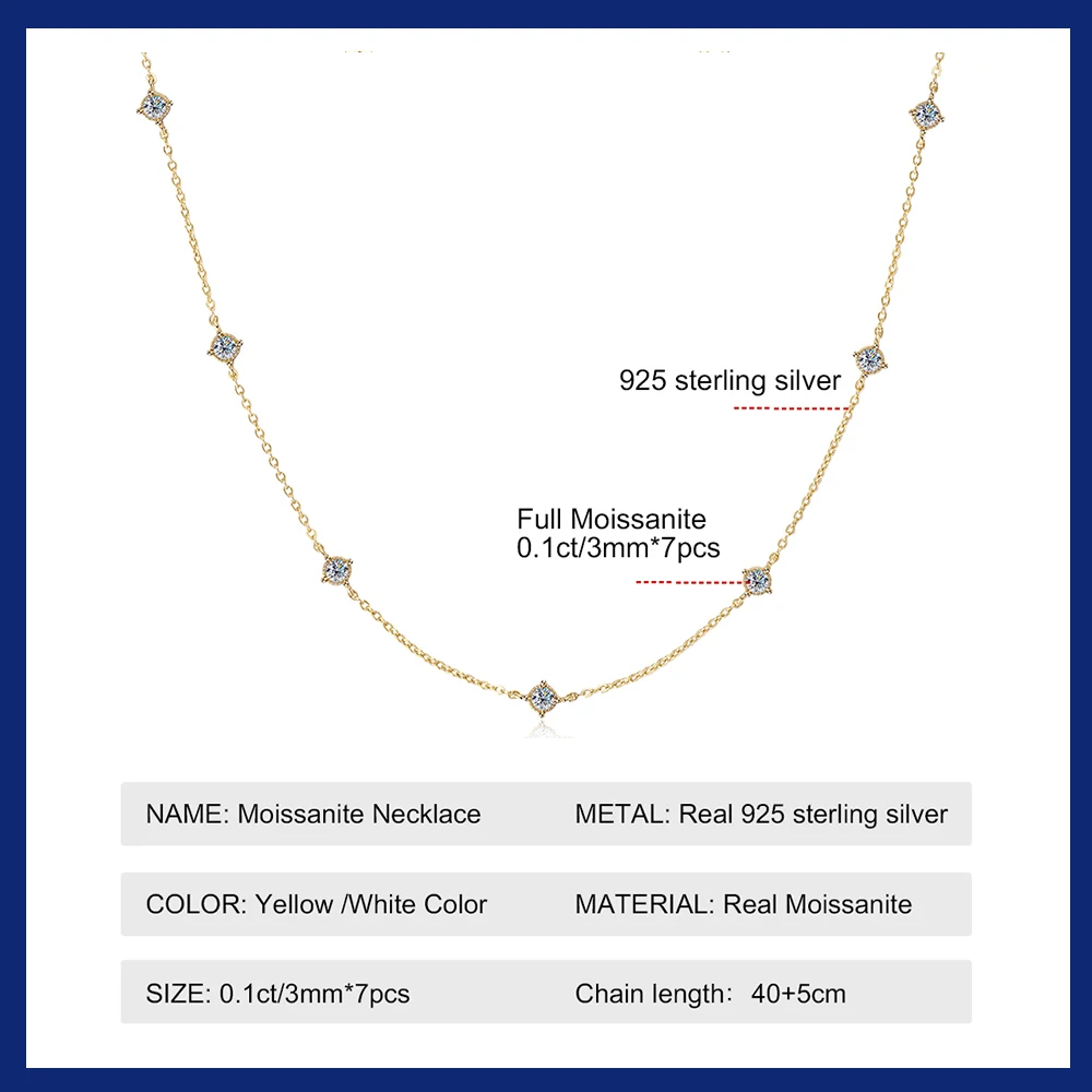 Sweetrain 3mm Moissanite Diamond Necklaces for Women Dainty 18k Gold Plated/925 Sterling Silver Neck Chain Female Trendy Jewelry