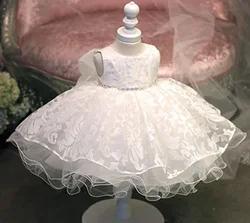 Abito da battesimo in Chiffon Glitz bianco di alta qualità per bambina di 3 anni vestito da primo compleanno per neonato