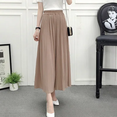 Pleated Chiffon Wide Leg Pants High Waist Draped Loose Fit Casual Straight Cut Natural Waist Elastic-Free Iron-Free