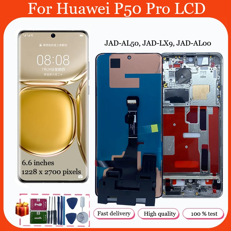 Original For Huawei P50 Pro LCD Display Touch Panel Glass Screen Digitizer Assembly For Huawei P50 Pro LCD JAD-AL50 Display