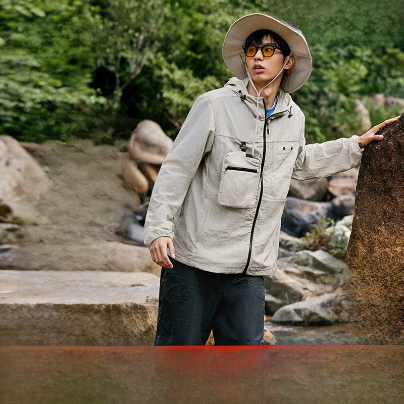 

Bosideng Summer Men's UPF80+ Outdoor Cam Cycling Sun Protection Long Sve Faionable Youth Sle Clothing