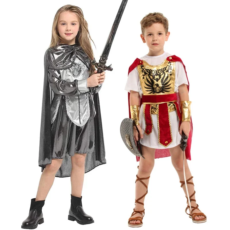 Disfraz de la guardia romana para niños y niñas, traje de Gladiador, caballero, Halloween, Samurai romano, actuación en escenario