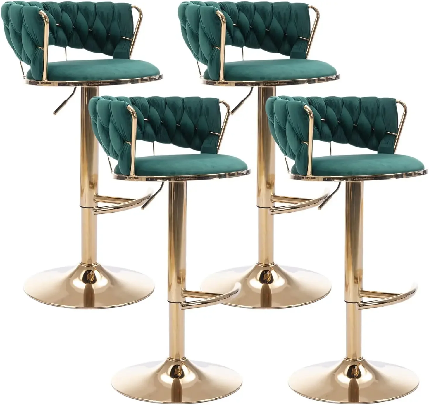 

Kiztir 360° Velvet Swivel Bar Stools Set of 4, Adjustable Counter Height Bar Chairs with Woven Back & Footrest, Luxury Gold Bar