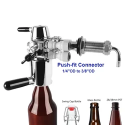 No Foam Beer Bottle Filler & Push-in Fittings Quick Connector Beer Tap Filling For Glass/PET/Swing Top Beer Bottle Beer Defoamer