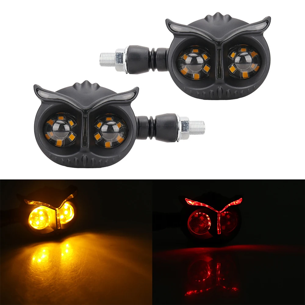 2pc Motorcycle Owl Turn Signal Light Motorbike Amber Indicators Blinker Running Lights Universal 12V Moto Rear Lamp Accessories