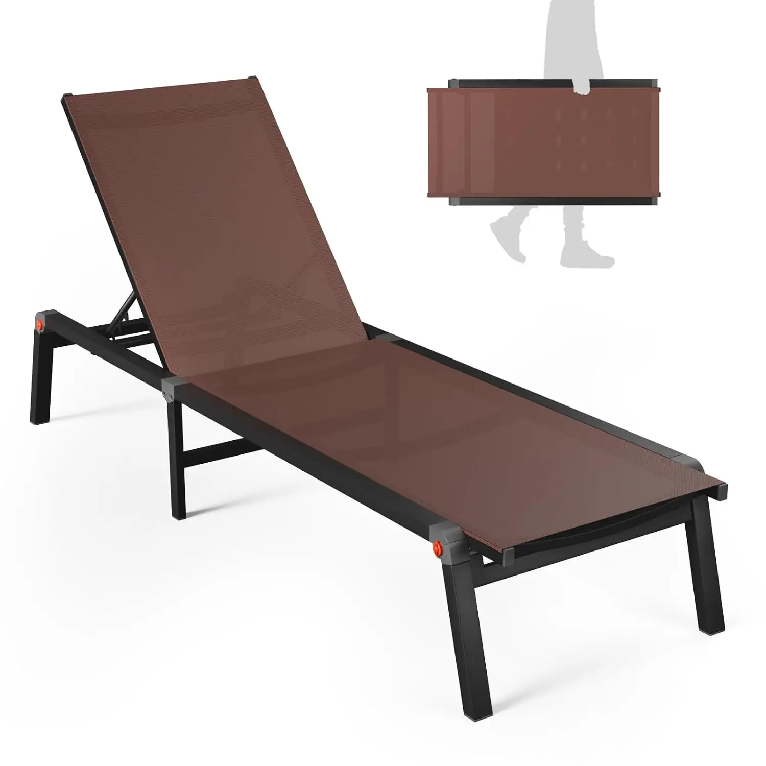 Aluminum Foldable Patio Lounge Chair 5-Position Adjustable Outdoor Recliner Brown 1 Pack, Customized