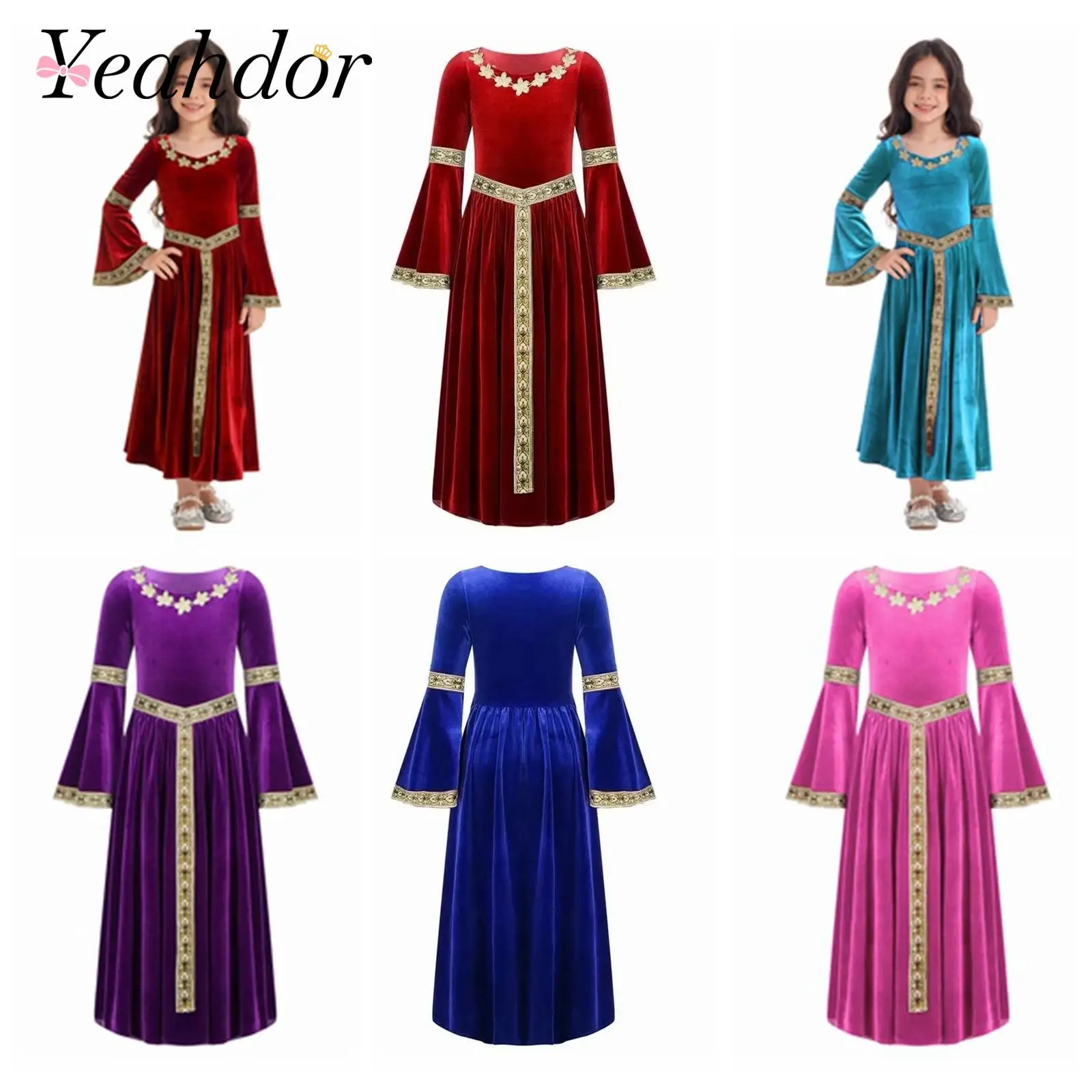 Costumes for Kids 2026 Girls Medieval Renaissance Princess Costume Velvet Party Dress Cosplay Queen Children Carnival Dress