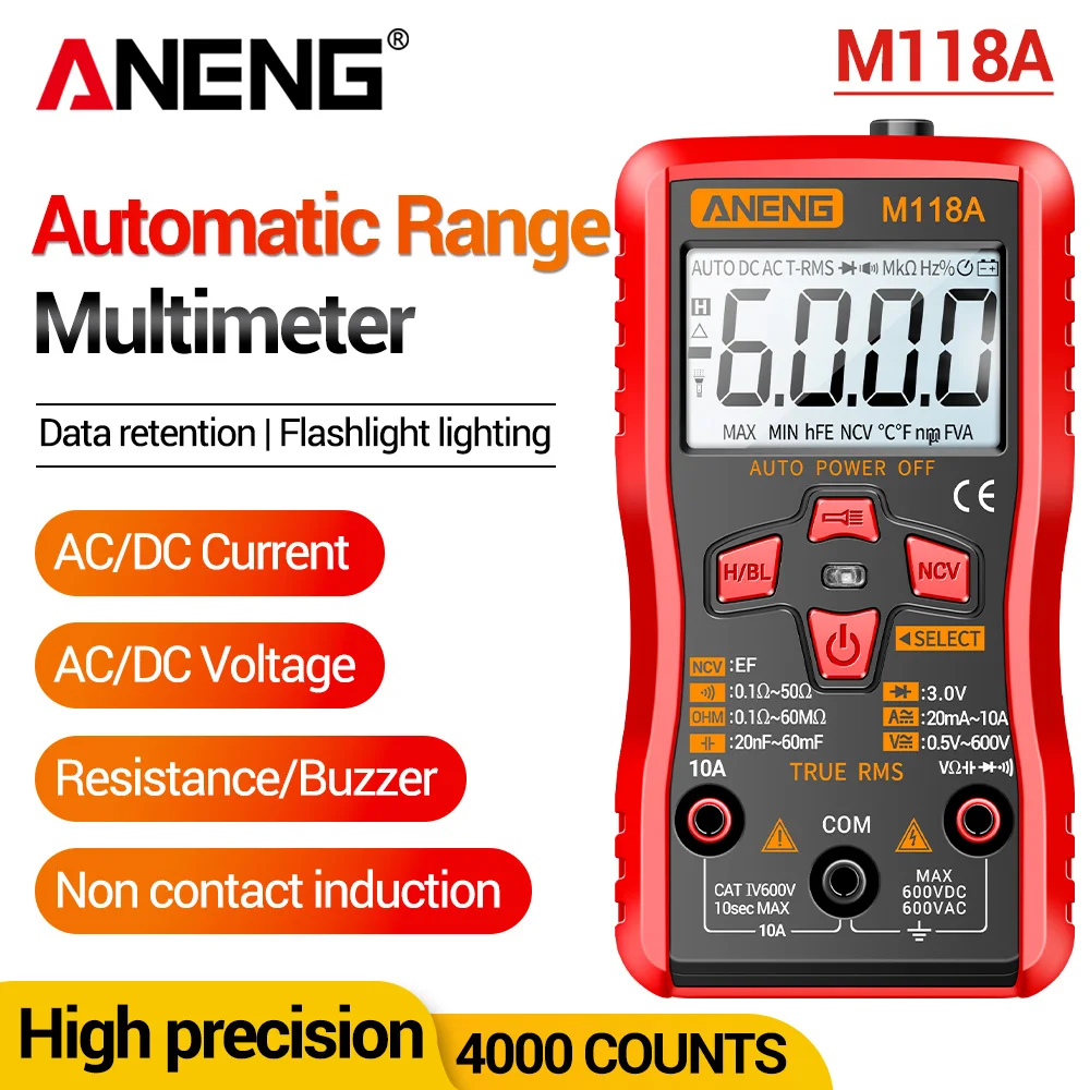 Smart Digital Multimeter Tester ANENG M118A Non-contact Induction AC DC Voltage Current Auto Range 6000 Counts Electrician Tools