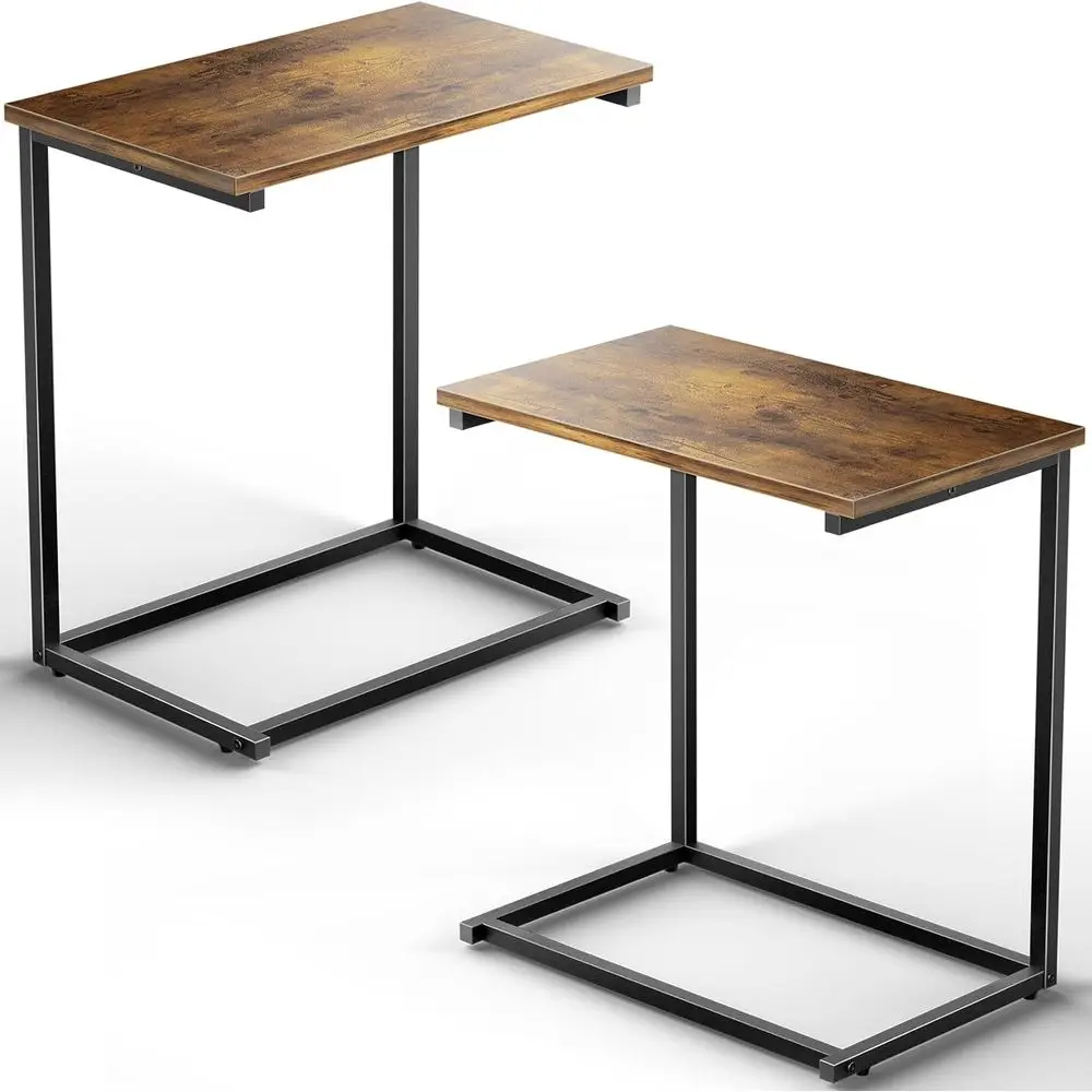 

Rustic Brown 27 High Side Table Set for Couch, Living Room, C-Shaped End Tables