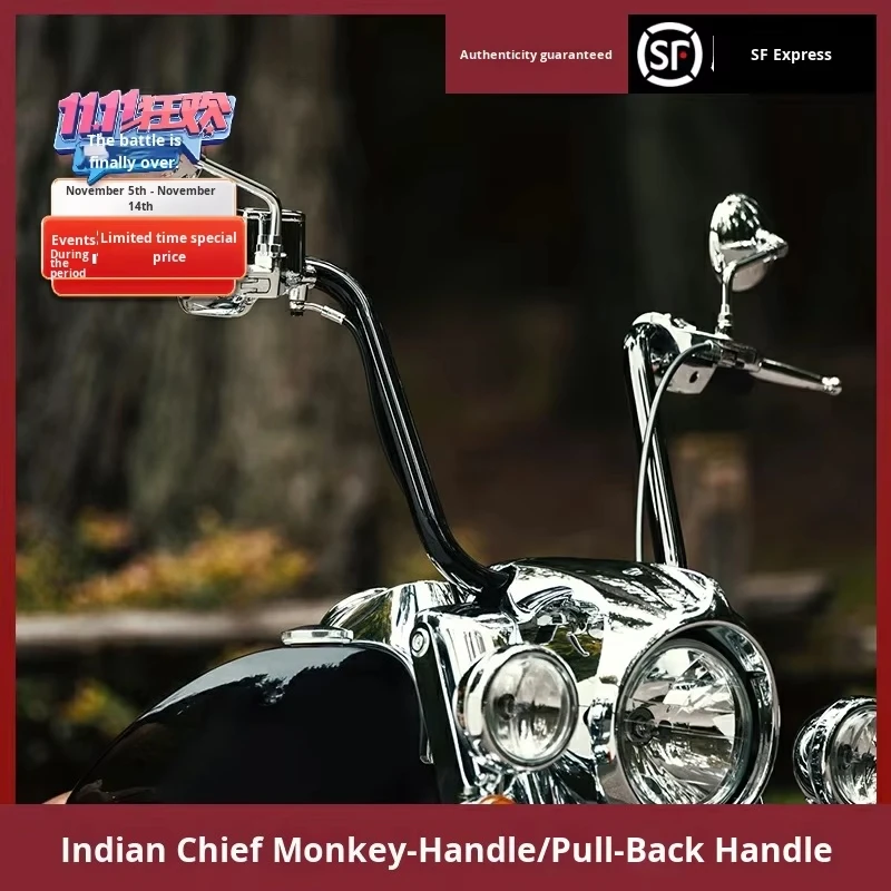 Indian Motorcycle Polished Stainless Steel Pullback Handlebar Chrome 14-17 Horse Modified Upgrade