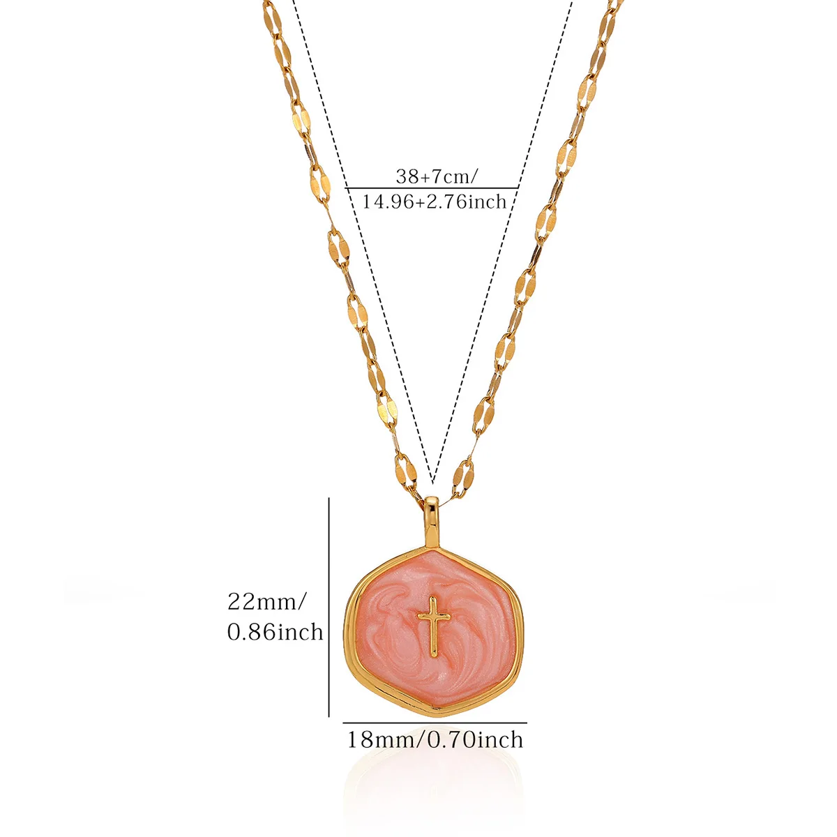 Punk Pink Drip Oil Cross Pendant Necklace for Women Geometric Stainless Steel Lip Chain Fashion Party Jewerly Gifts