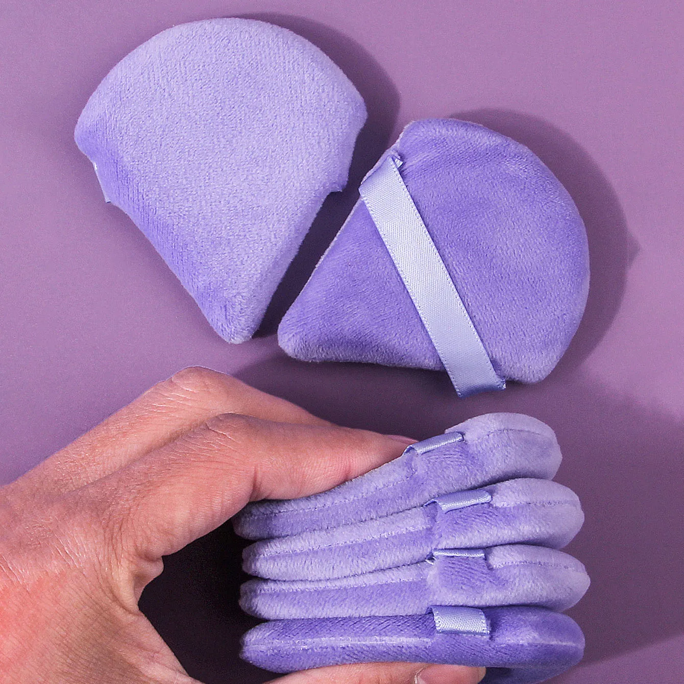 12 Uds esponja en polvo suave púrpura en forma de abanico, una herramienta de maquillaje especial para uso seco y húmedo sin pegar en polvo