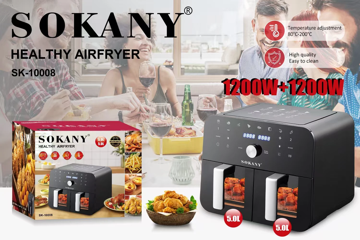 Sokany 2400W High Power Air Fryer Intelligent Electric Air Fryer Popular Styles Electric Digital Air Fryer