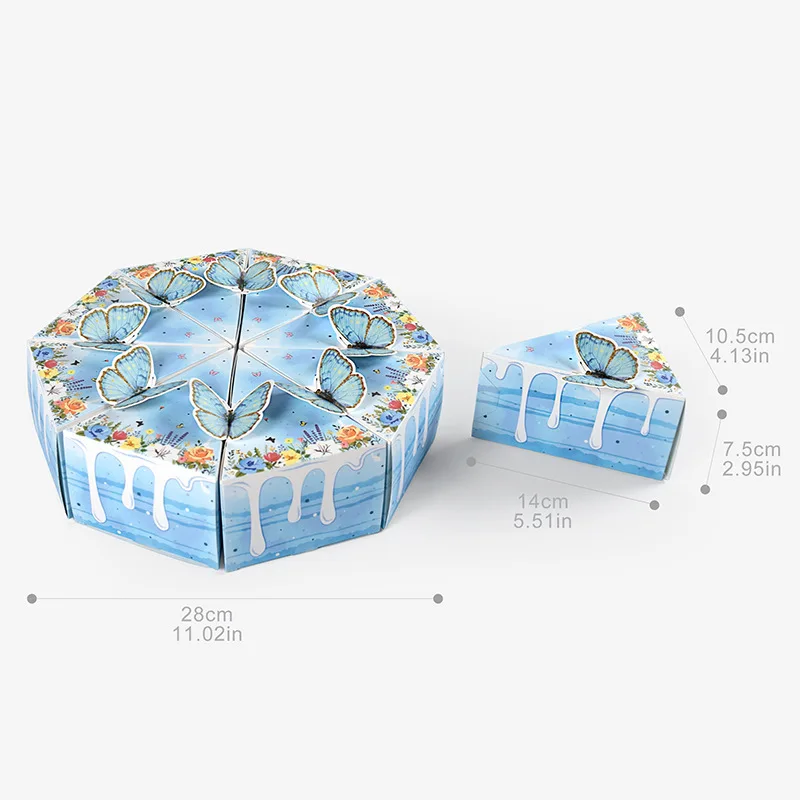 8/16 Stück Dreieckige Kuchen-Schmetterlings-Geschenkbox aus Papier, Keks-, Babyparty-, Süßigkeiten- und Dessertverpackungsbox, Kindergeburtstagsparty-Zubehör – Detail 2